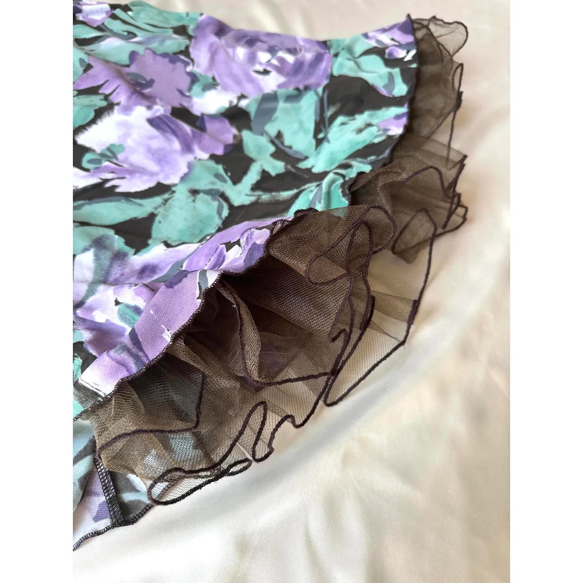 Green Purple and Brown Floral Strapless Dress Vintage - Image 3