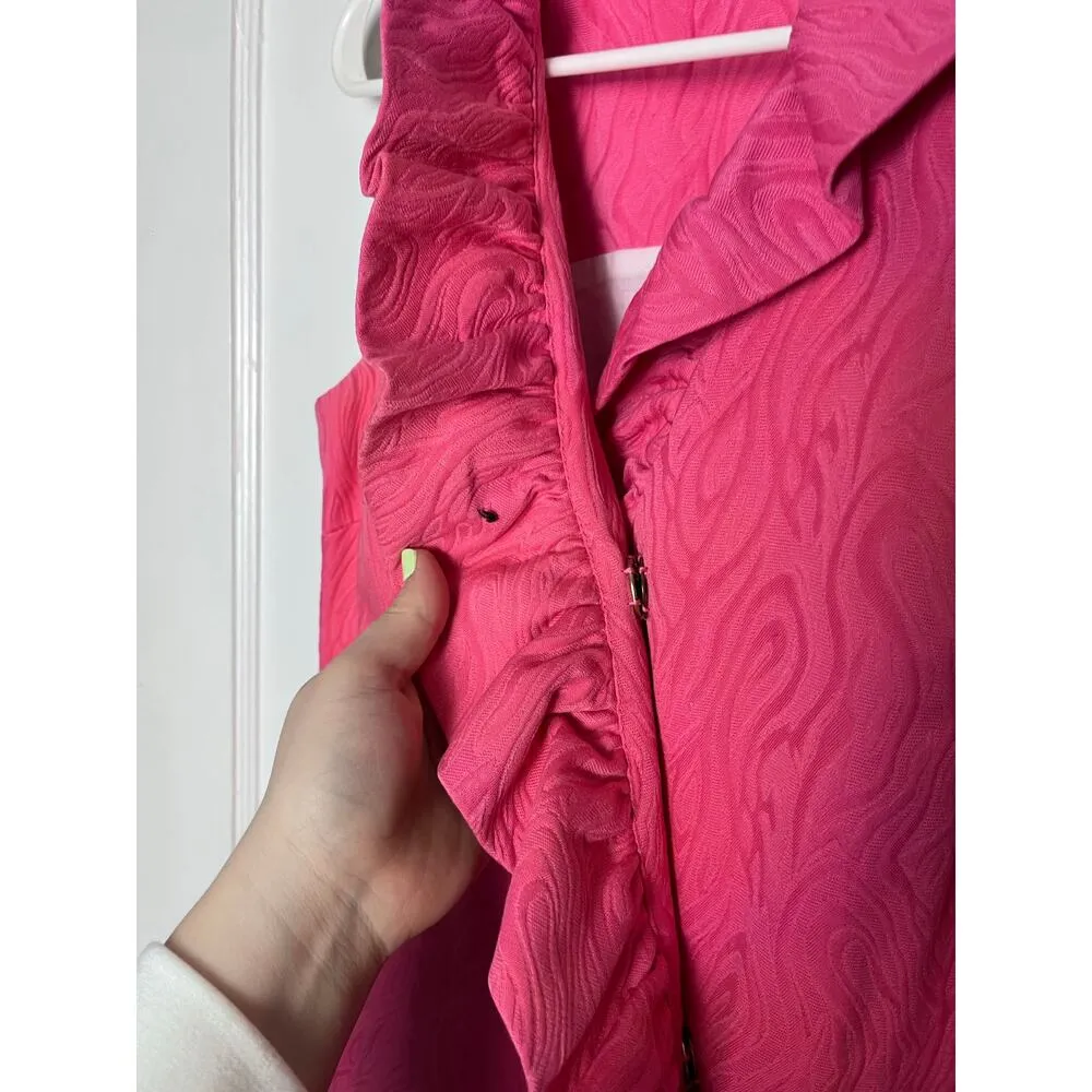 Milly Women's Preppy Pink Jacquard Ruffle Sleeveless Shift Short Dress Size 4 - Image 3