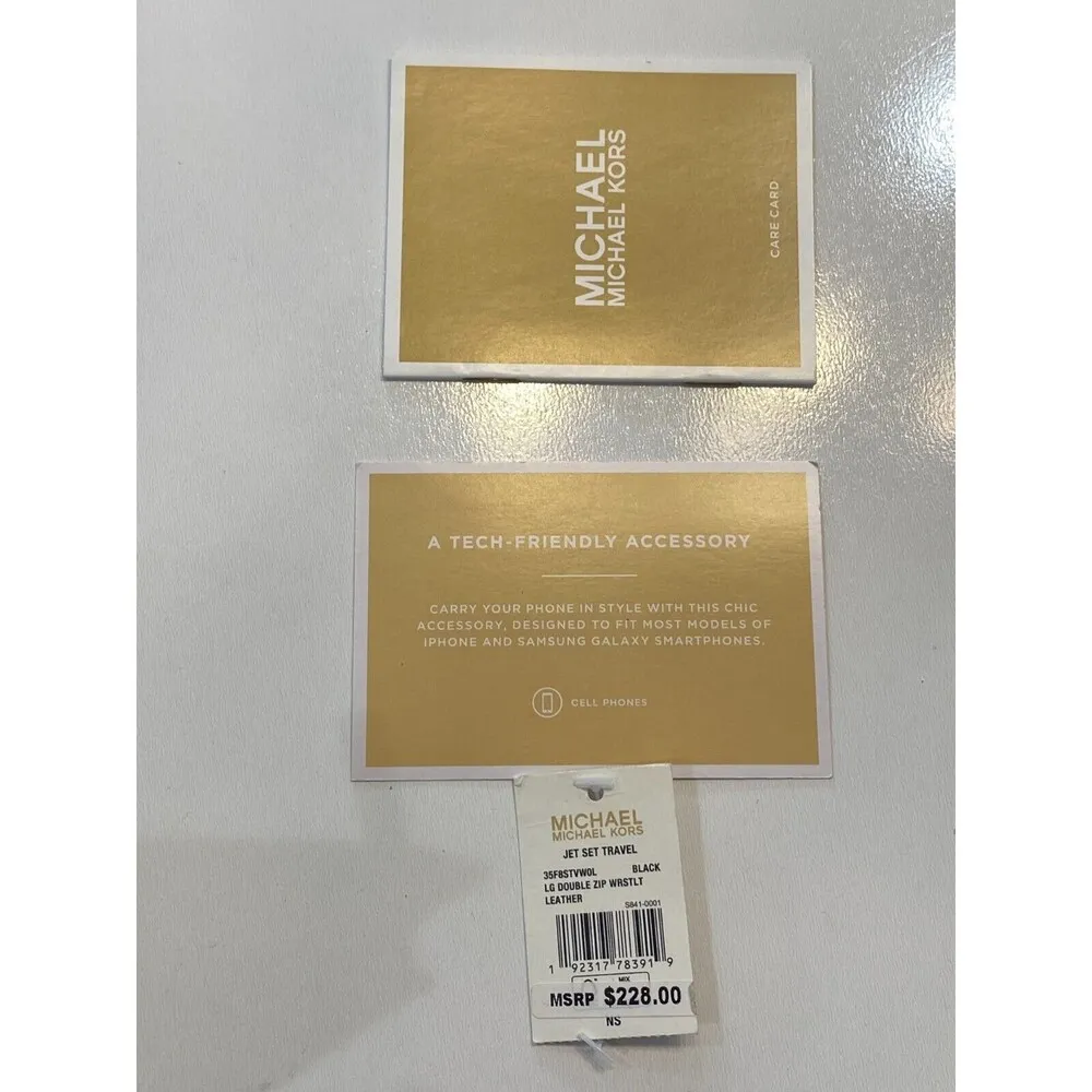 Michael Michael Kors Jet Set Travel Black Double Zip Leather Wristlet NEW $228 - Image 7