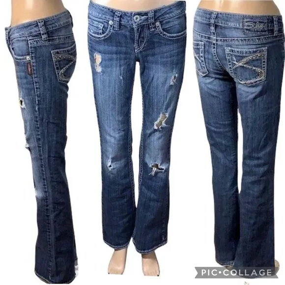 Silver Jeans Womens Denim Blue Jeans Lola Flare Leg Distressed Dark Wash W25 L33 - Image 2