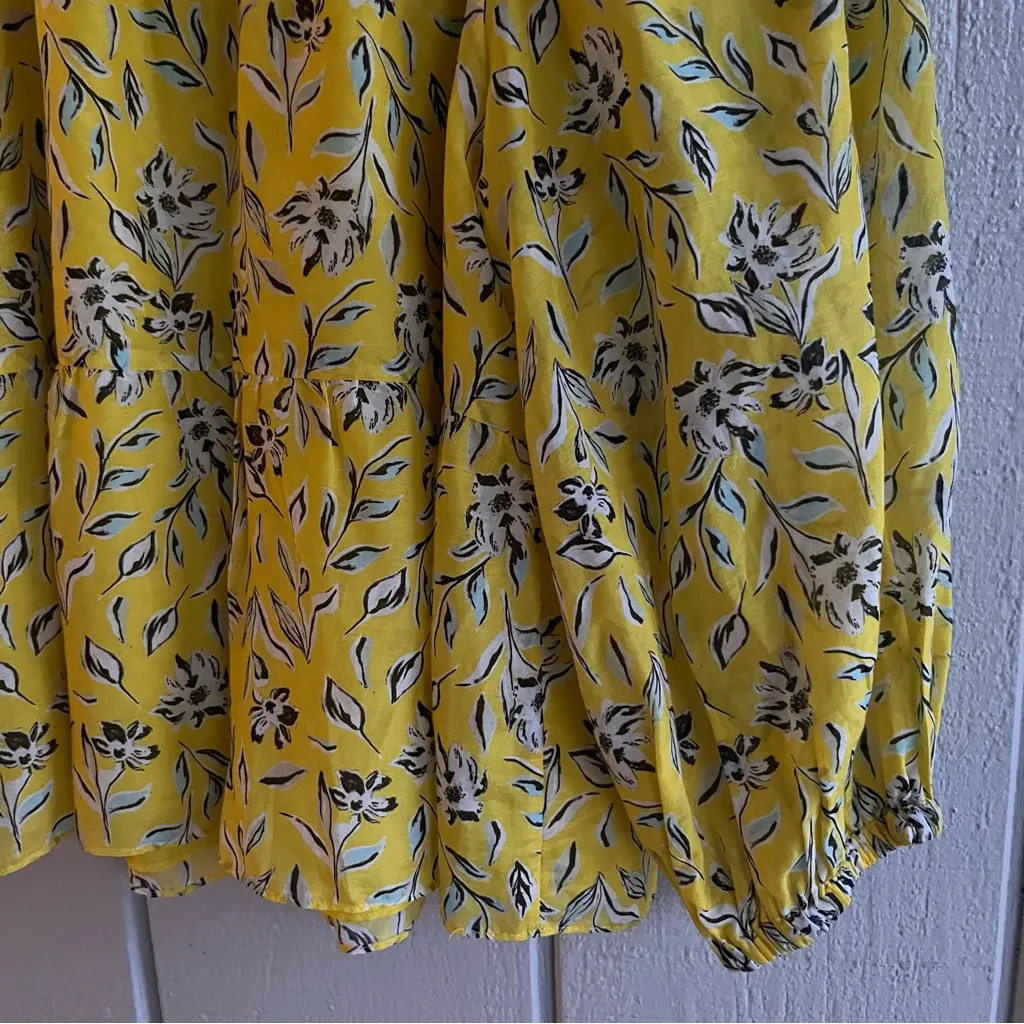 Alice + Olivia Alta Yellow Floral Print Off the Shoulder Silk Blend Top Size S - Image 7