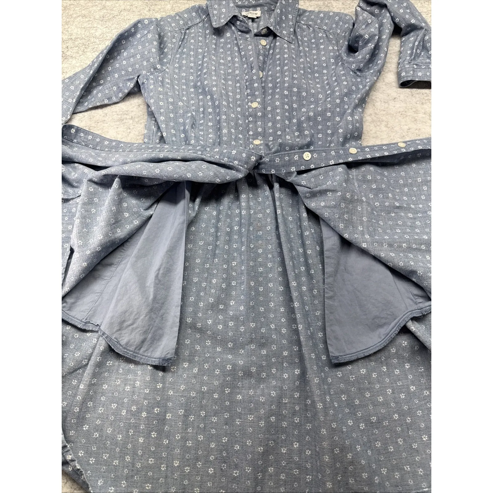 J Crew Dress Womens 0 Blue Denim Floral Printed Shirtdress Cottagecore Pockets‎ - Image 11