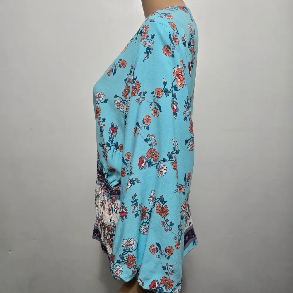 City Chic "Sweet Aura" Floral Peasant Top Size 16 – Turquoise Boho Blouse - Image 3