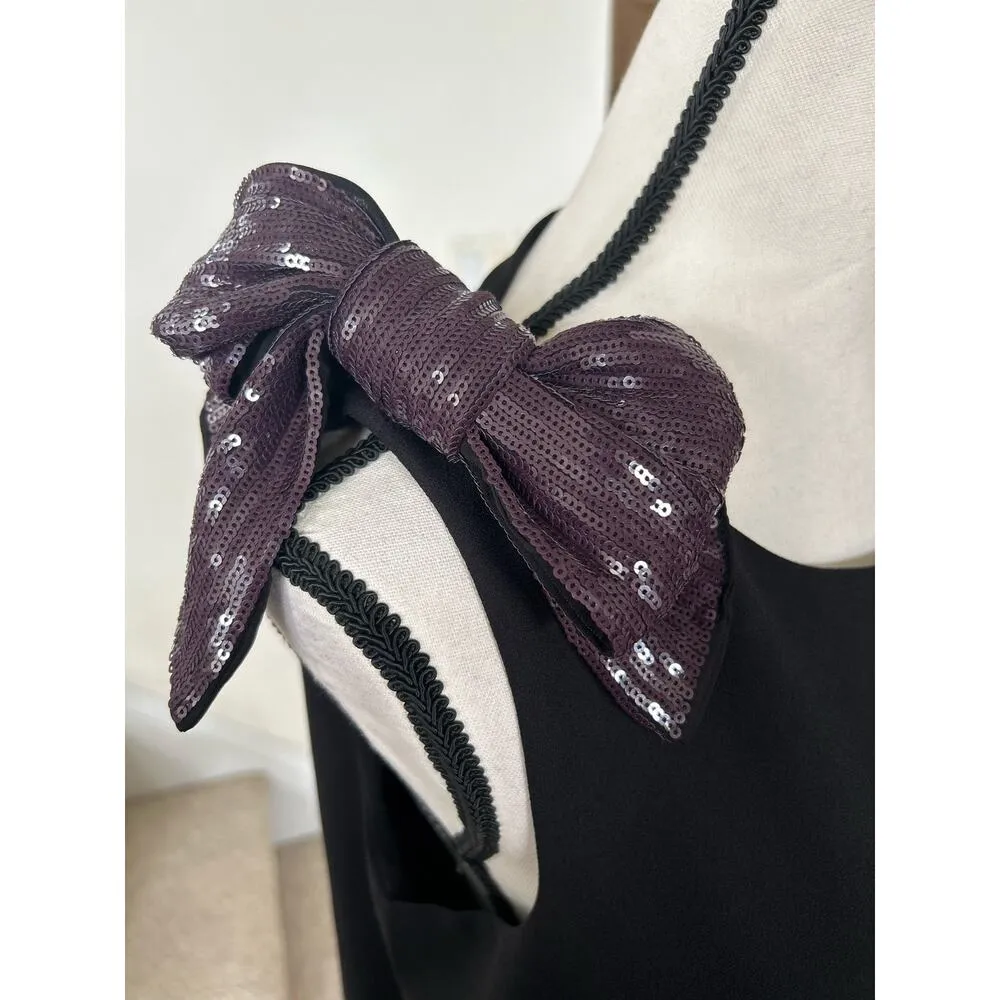 J.Crew Black Sleeveless Purple Sequin Shoulder Bow Tank - Image 2