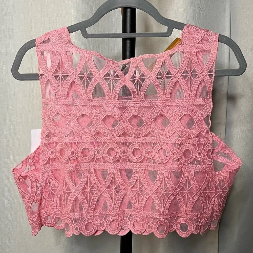 Dondup Camica Prunella Embroidered Mesh Pink Crop Top 44 Size L - Image 2