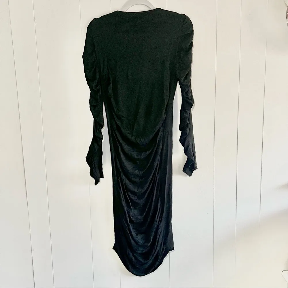 Autumn Cashmere Ruched Sleeves Black Long Dress Silk Cashmere Size Large - Image 3