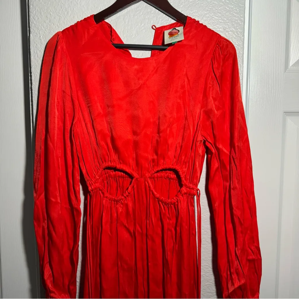 Farm Rio • Midi Dress • Satin Viscose • Cutout Waist • Medium • Bead Tassels - Image 6