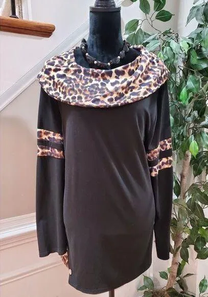 Women Multicolor Cotton Cowl Neck Long Sleeve Pullover Casual Sweater Size 2XL - Image 1