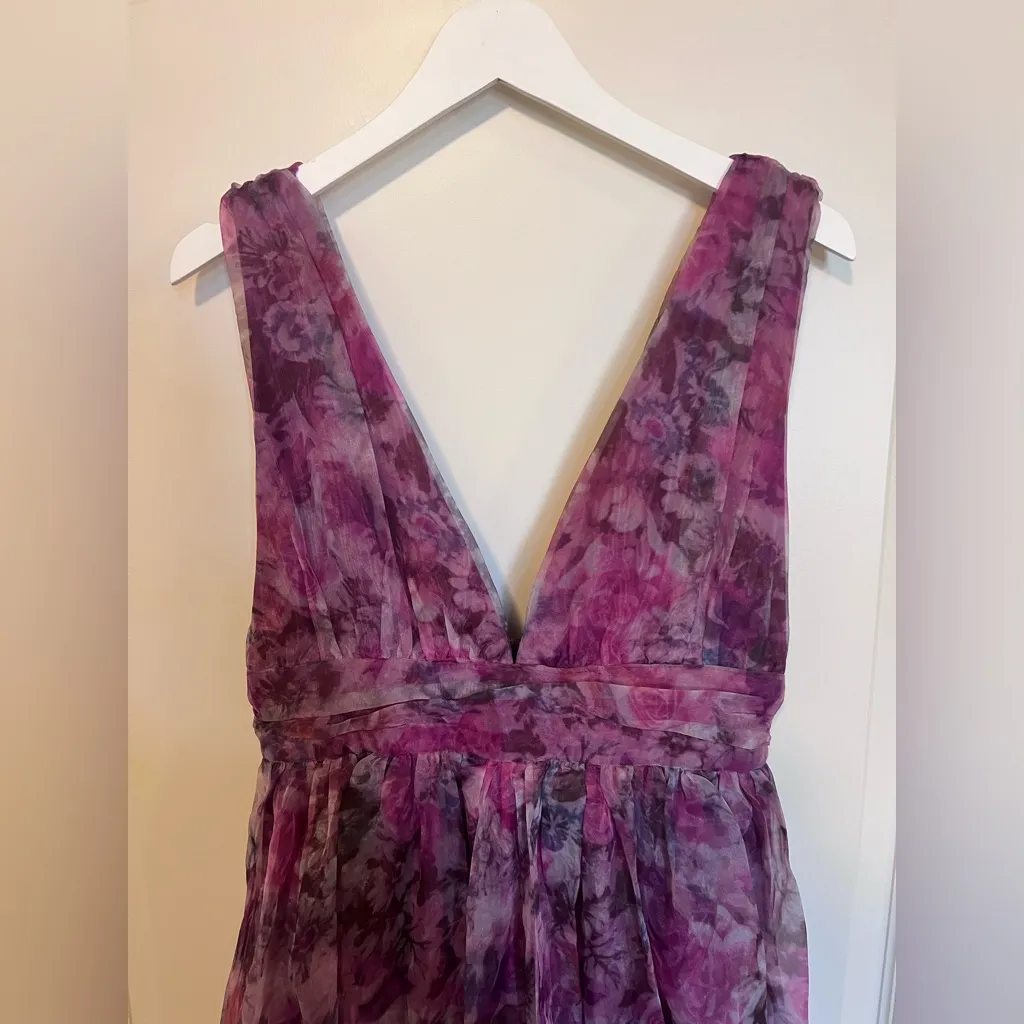 Lulus Garden Romance Magenta Floral Print Organza Maxi Dress Medium Purple - Image 7