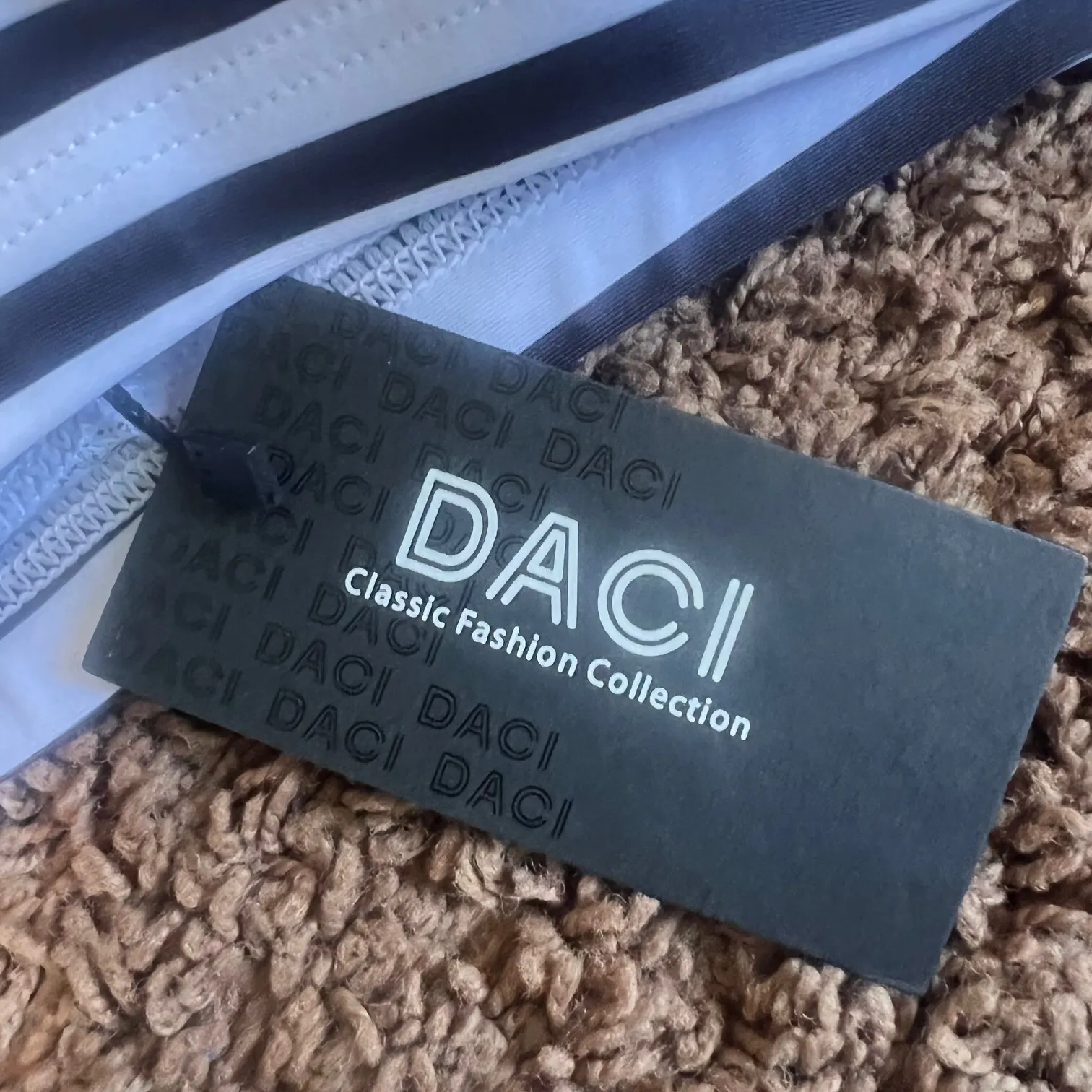 Daci 2 Piece Bikini Swimsuit Tummy Control High Waisted Black White Stripe 12W Size 12 - Image 5