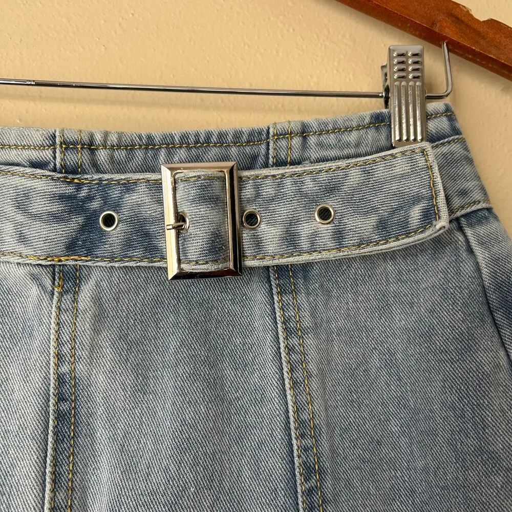 PrettyLittleThing Denim Buckle Mini Skirt US Size 4 - Image 5