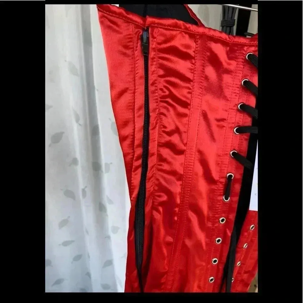 Lavish Red Satin Corset Romper sz small - Image 5