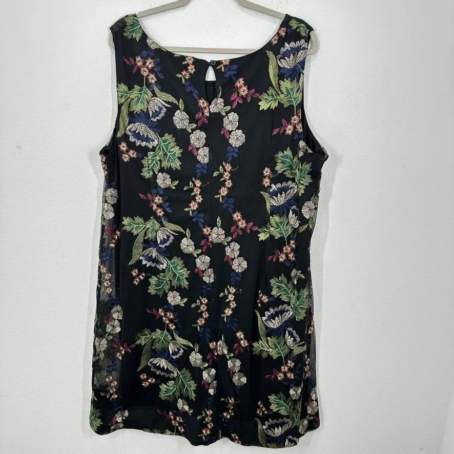 Lane Bryant Black Floral Embroidered Mesh Overlay Sleeveless Dress Plus Size 22 - Image 11