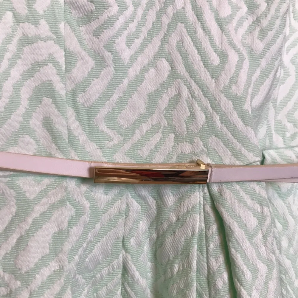 Calvin Klein Women’s Textured Knit Mint Green White V-Neck Pleated Tank Dress - Image 3