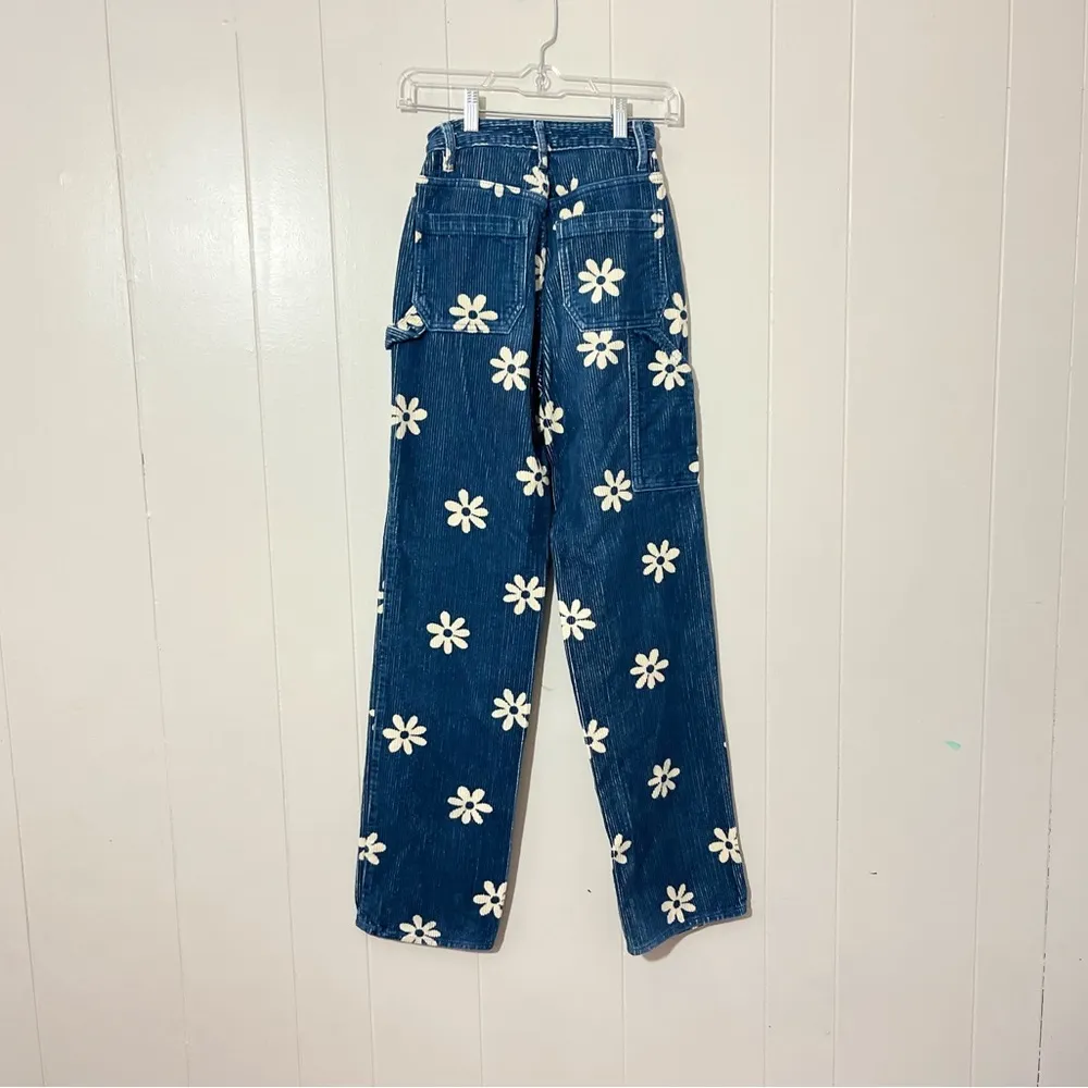 PacSun BF 90’s Carpenter Corduroy High Rise Blue Floral Print Jeans Size 23 - Image 6