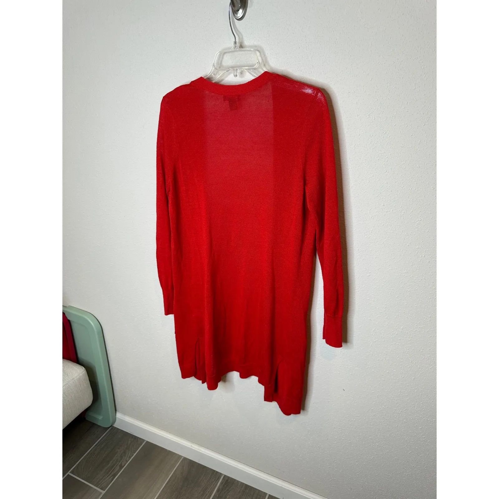 Halogen Red Lightweight Knit Cardigan Long Sleeve Open Front Pockets Size S - Image 4