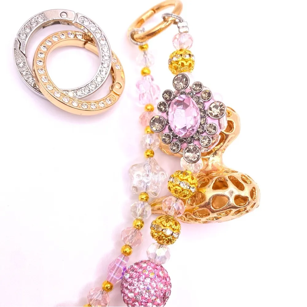🩷 Luxury Bag/Phone Chain Charm/Keychain PINK CHINESE DRAGON Bling Crystal Beads - Image 11