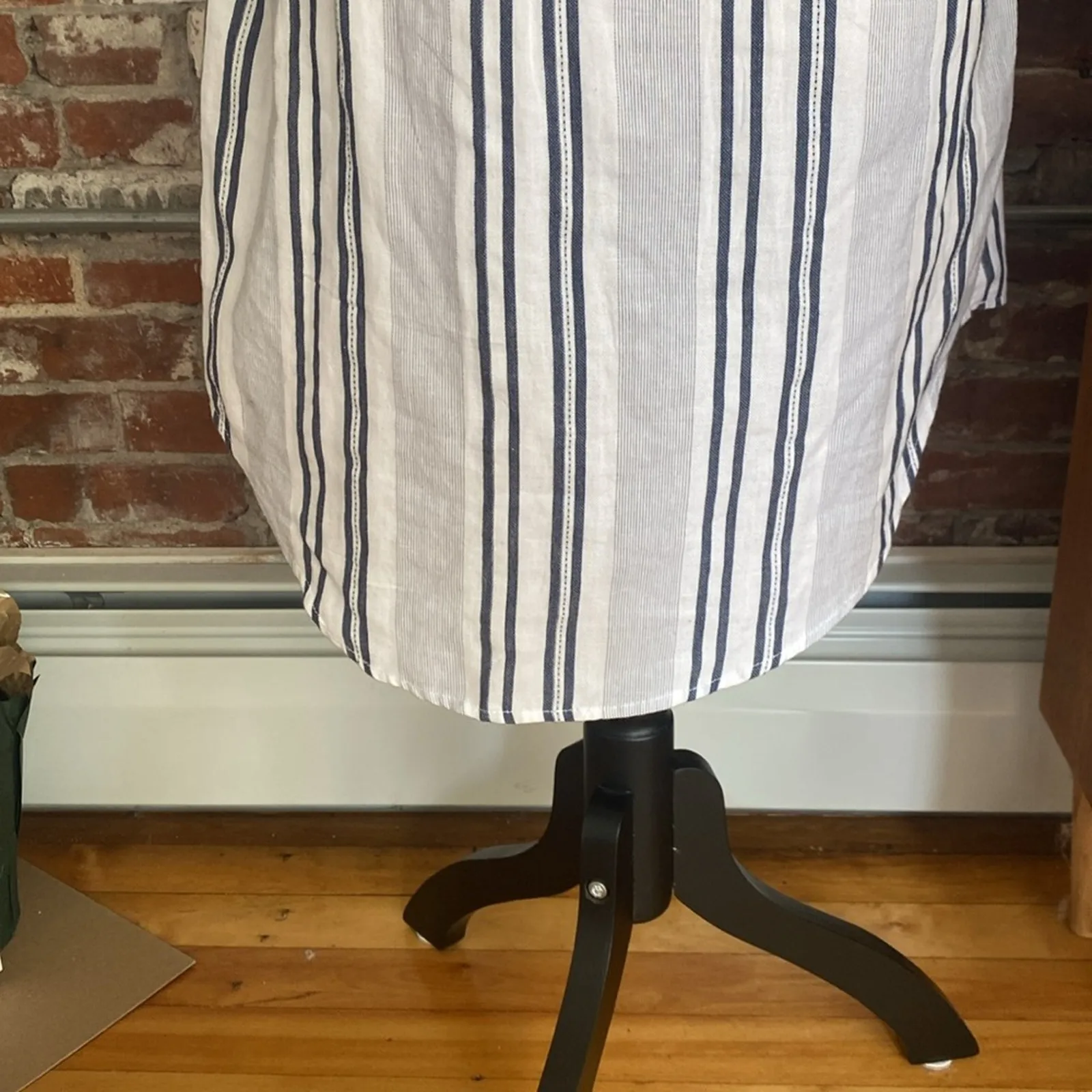 Japna White and Navy Blue Cinched Waist Short Sleeve Button Down Dress Size XS - Image 7