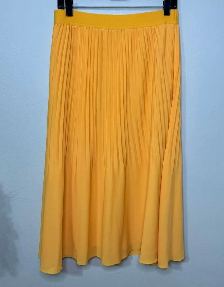 J. Crew Pleated High Rise Midi Skirt Elastic Waist Pull On Saffron Yellow Size 8 - Image 6