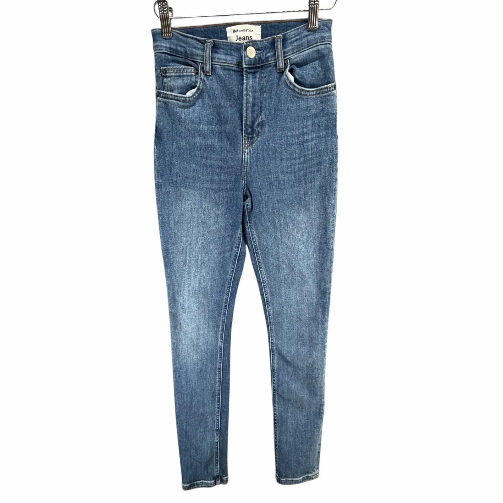 Reformation Harper Skinny Jeans Womens 24 Blue Destin Wash High Rise Casual Chic - Image 2