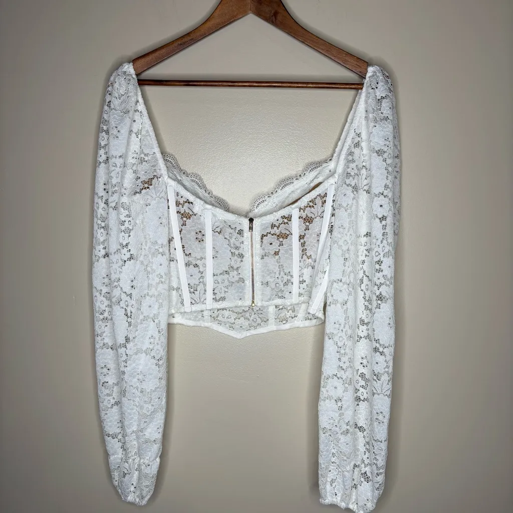 V. Chapman Delphine Stretch Lace Corset Crop Top White Size 8 - Image 9