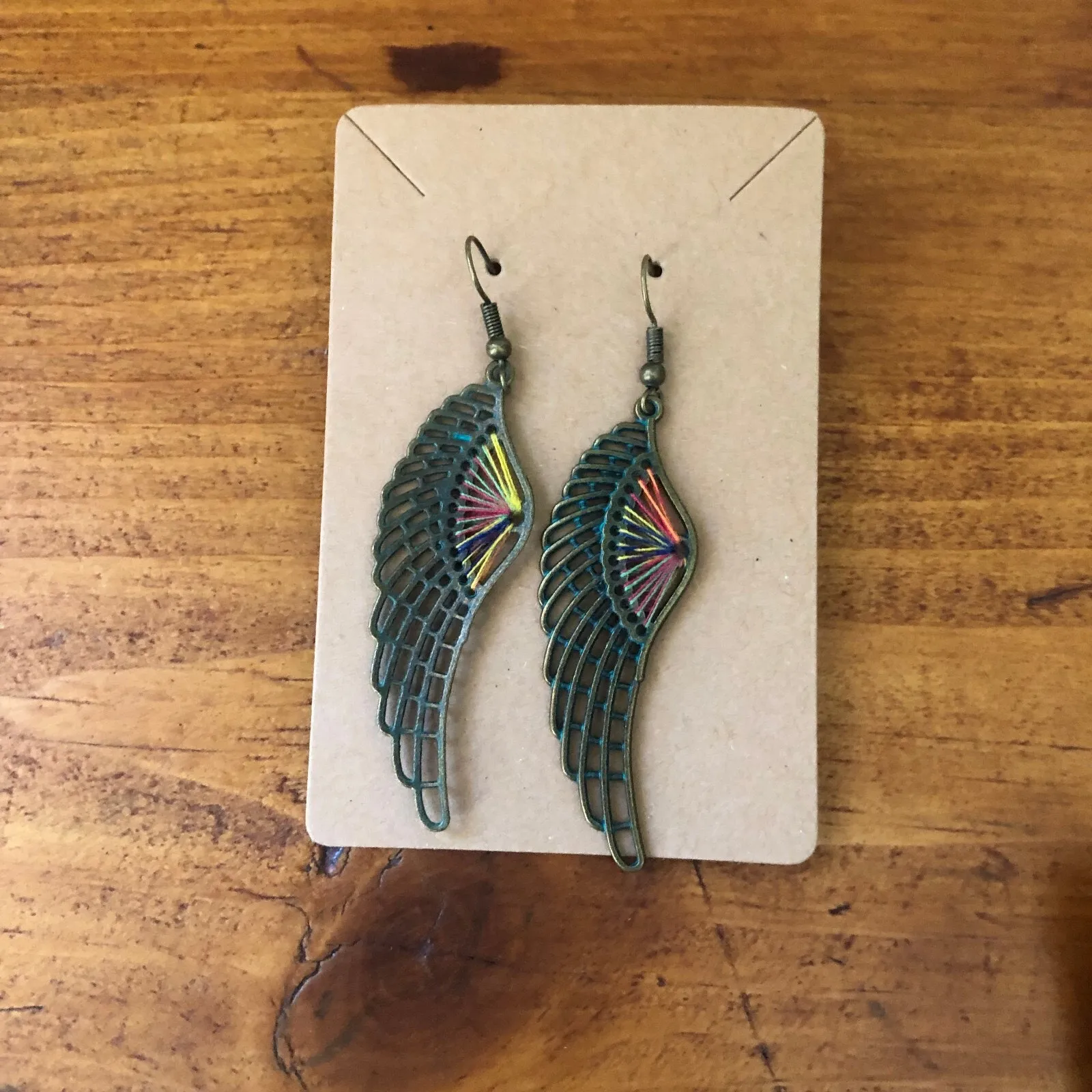 Set of 6 Boho Vintage Style Dangle Earrings Set Feathers Tassels Turquoise NWOT Blue - Image 2