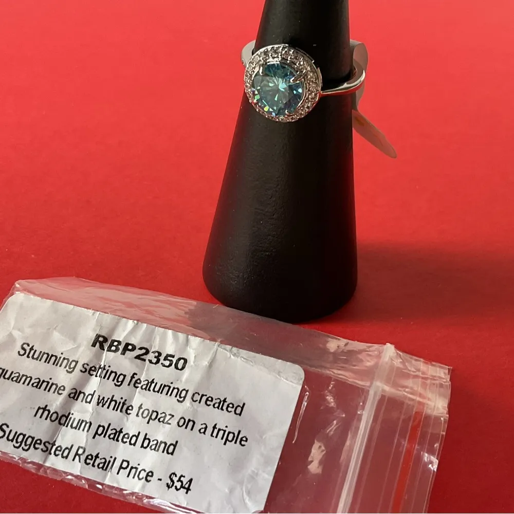 Bomb Party RBP2350 LC Aquamarine & White Topaz on Rhodium Size 7 Ring NWT - Image 4