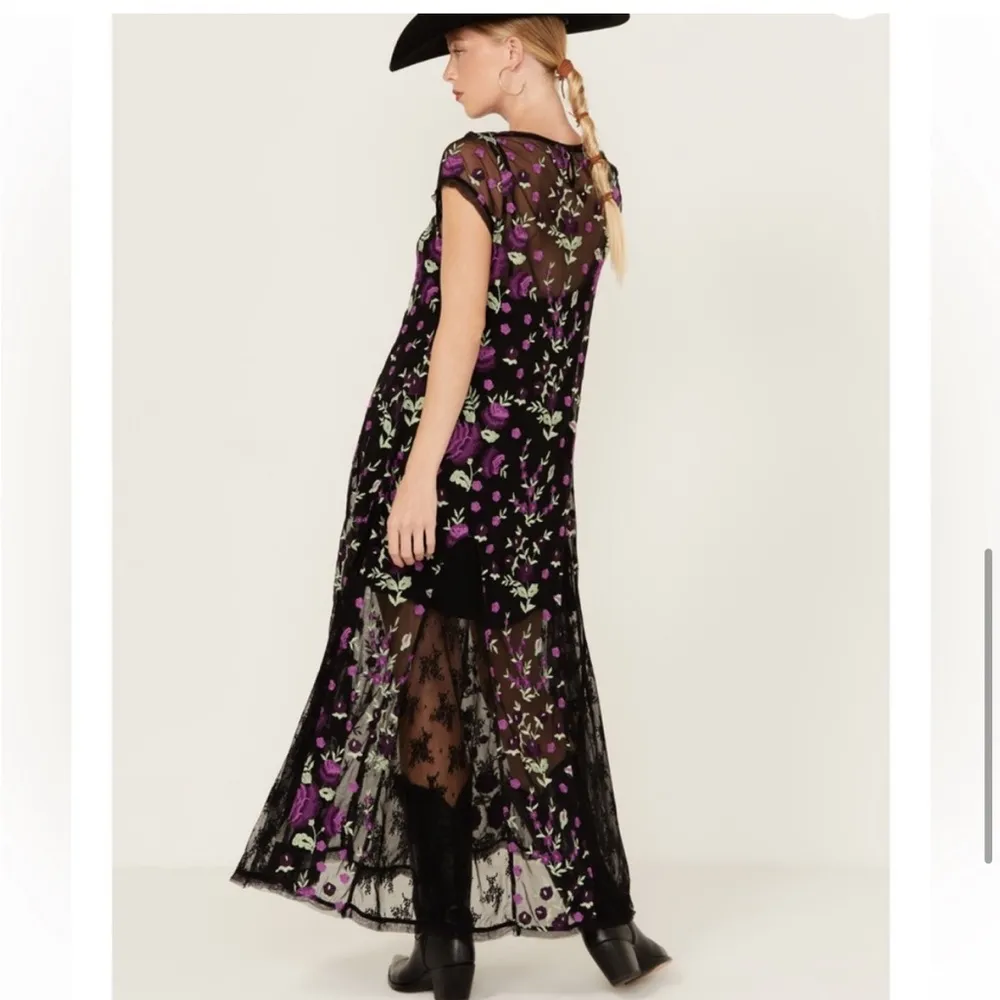 Free People Anthropologie Sky Bright Purple Black Midi Dress Gown - Image 3