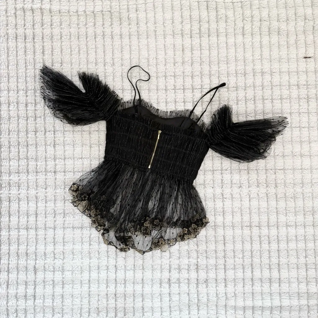 Alice McCall Alright Black Sheer Chiffon Lace Blouse - Image 3