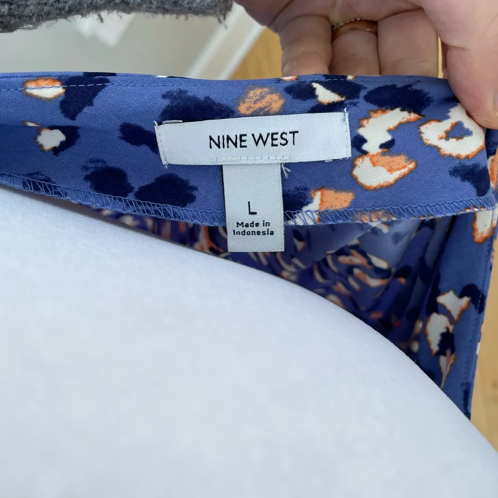 Nine West Purple Leopard Print One Shoulder Belted Dress Size Large - Image 5