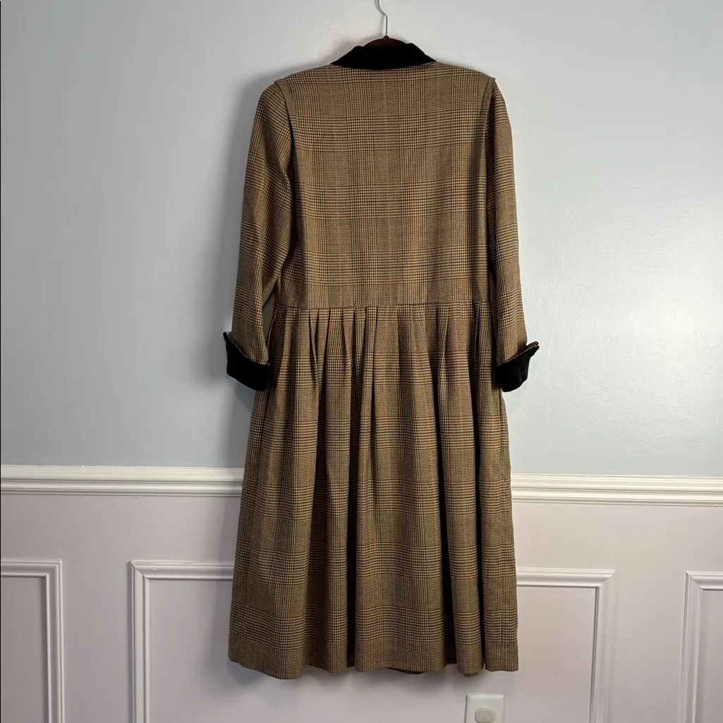 1960s Howard Wolf Brown Houndstooth Coat Dress Vintage Old Money Sz 16 Academia - Image 8