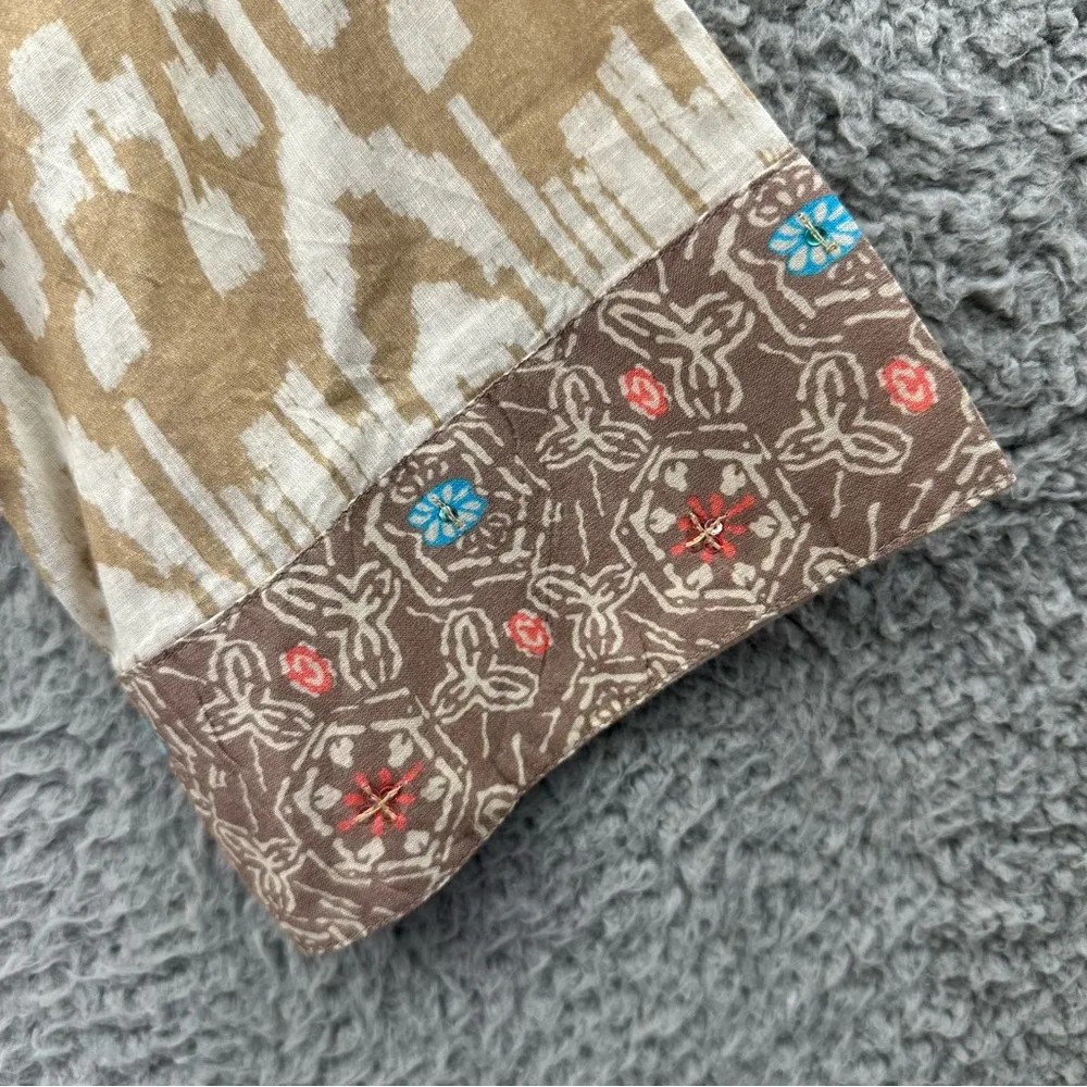 Bella Tu Long Sleeve Tunic Top V Neck‎ Beige Cotton Beaded Sequin Boho Women's L Tan Size L - Image 3