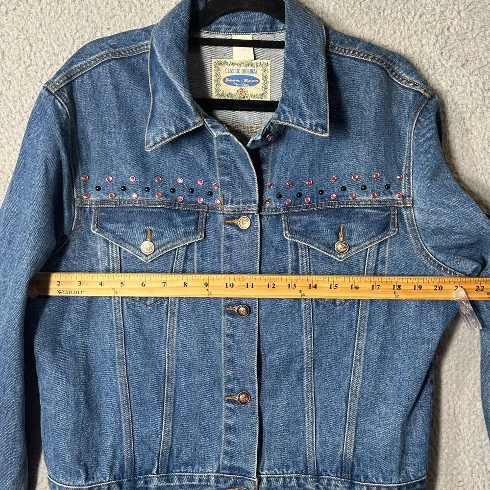 Vintage Boom Boom Denim Jacket Womens L Blue Embellished Made in USA Jean Jacket Size L - Image 8