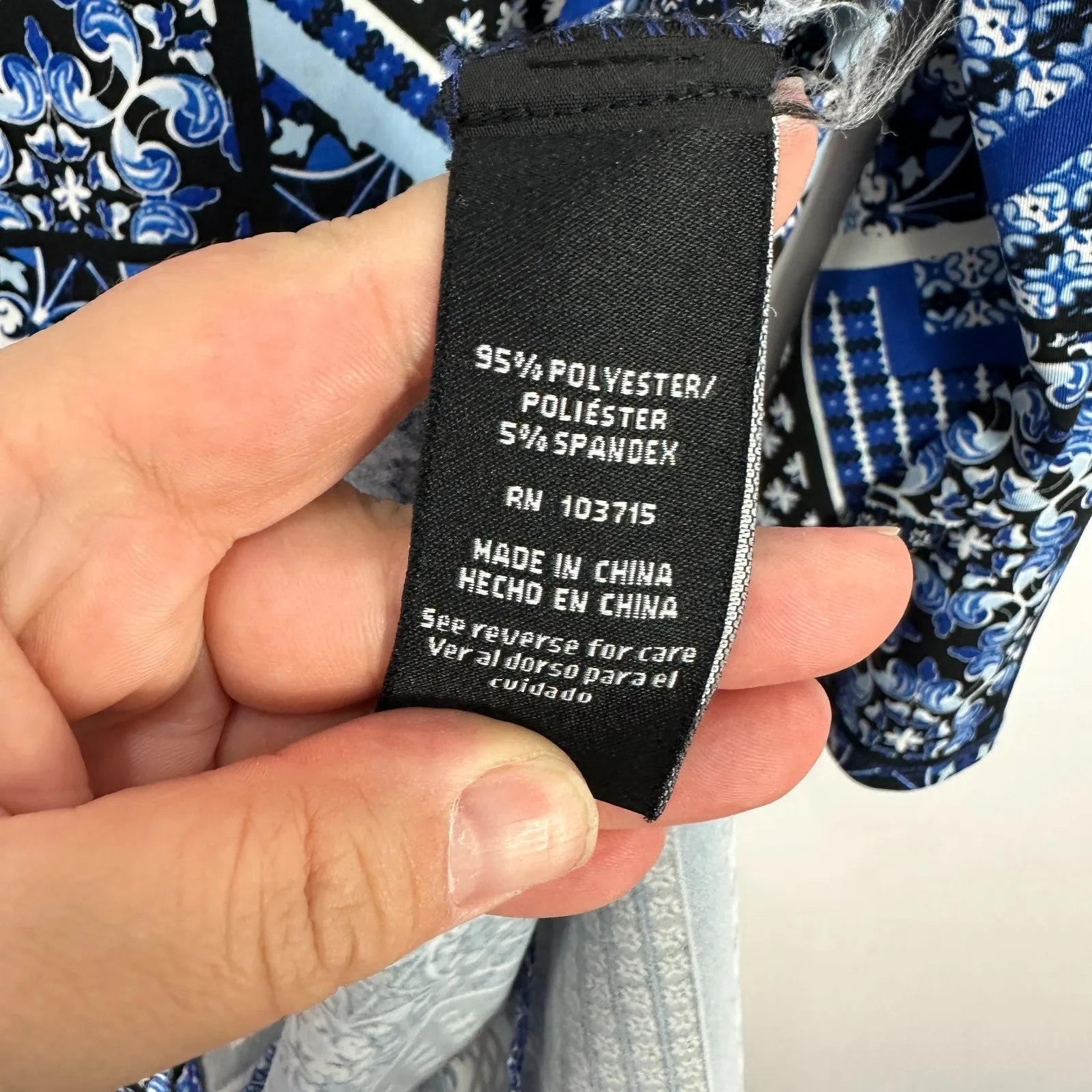 Zac & Rachel Top L Blue Geometric Print Patchwork‎ Boho Hippie Retro Statement Size L - Image 3