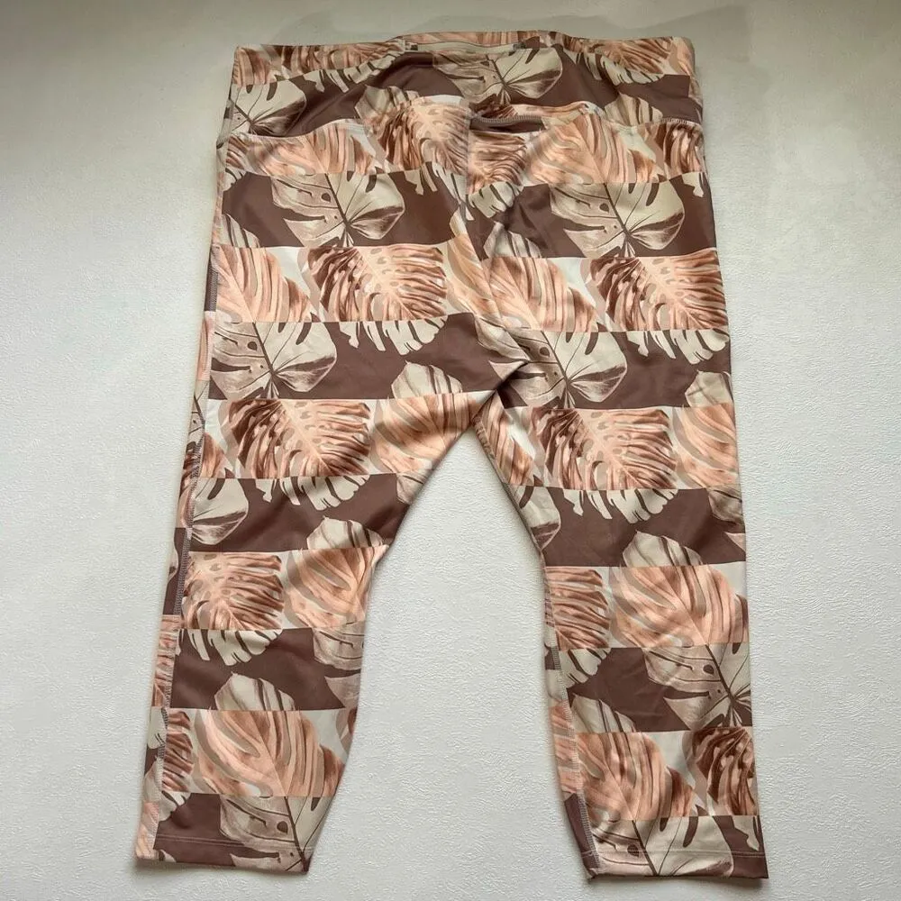 Nike Dri-Fit 3X Tropical Monstera Leaf Print Leggings | Neutral Peach Brown Acti - Image 2