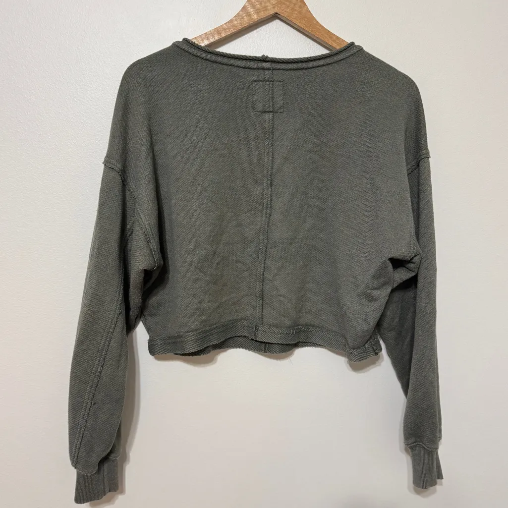 Aerie Cropped Crewneck Sweater Size XS Oversized Beach Party Sweatshirt Green - Image 6