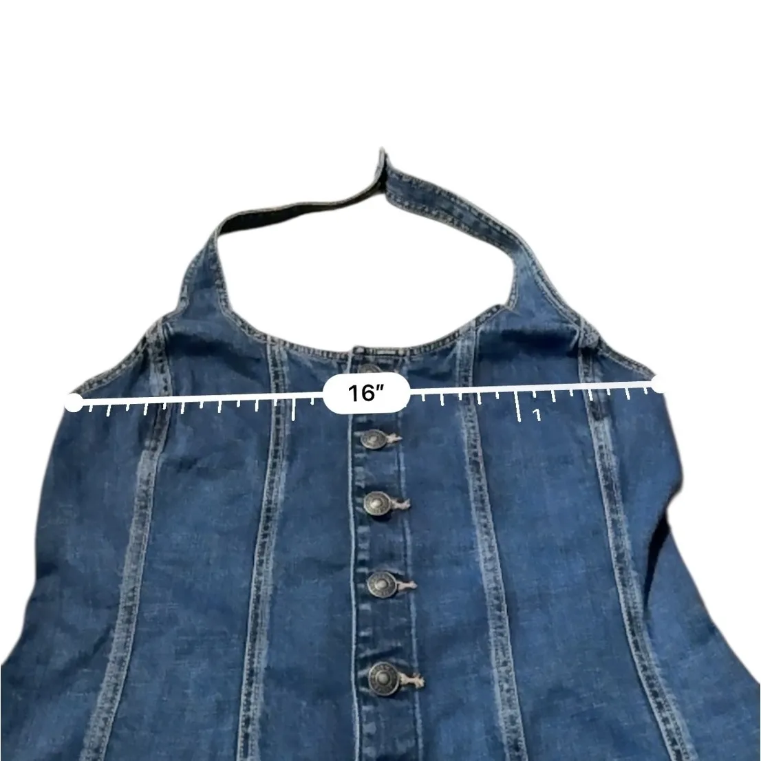 American Eagle Denim Romper Size Medium Halter Neck Button Front Y2K Style - Image 5