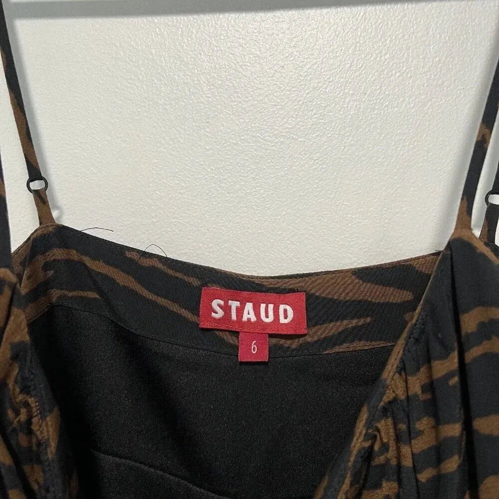 Staud Bell‎ Zebra Print Mini Dress in Black and Brown Spaghetti Strap Size 6 - Image 6