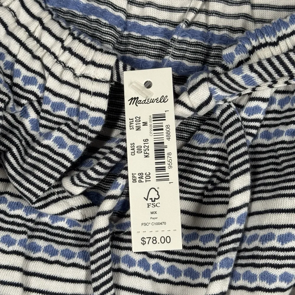 Madewell Shirt Women Medium Blue White Striped Jacquard Keyhole Crop Top Cottage - Image 7