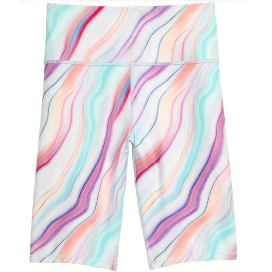 Athleta Colorful Pastel Abstract Art Athletic Athleisure Bra Biker Short Set M - Image 7