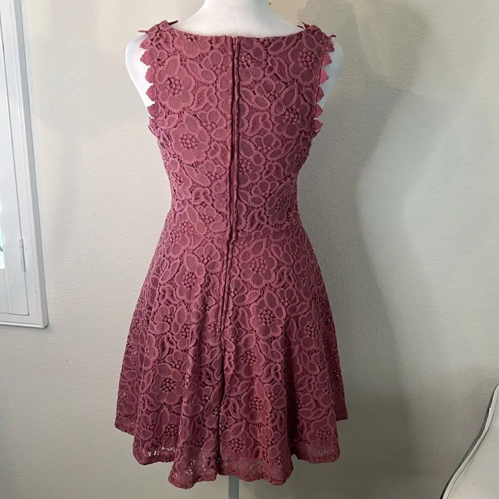 City Vibe szS dusty rose lace fully lined sleeveless fit & flare swing dress EUC - Image 3