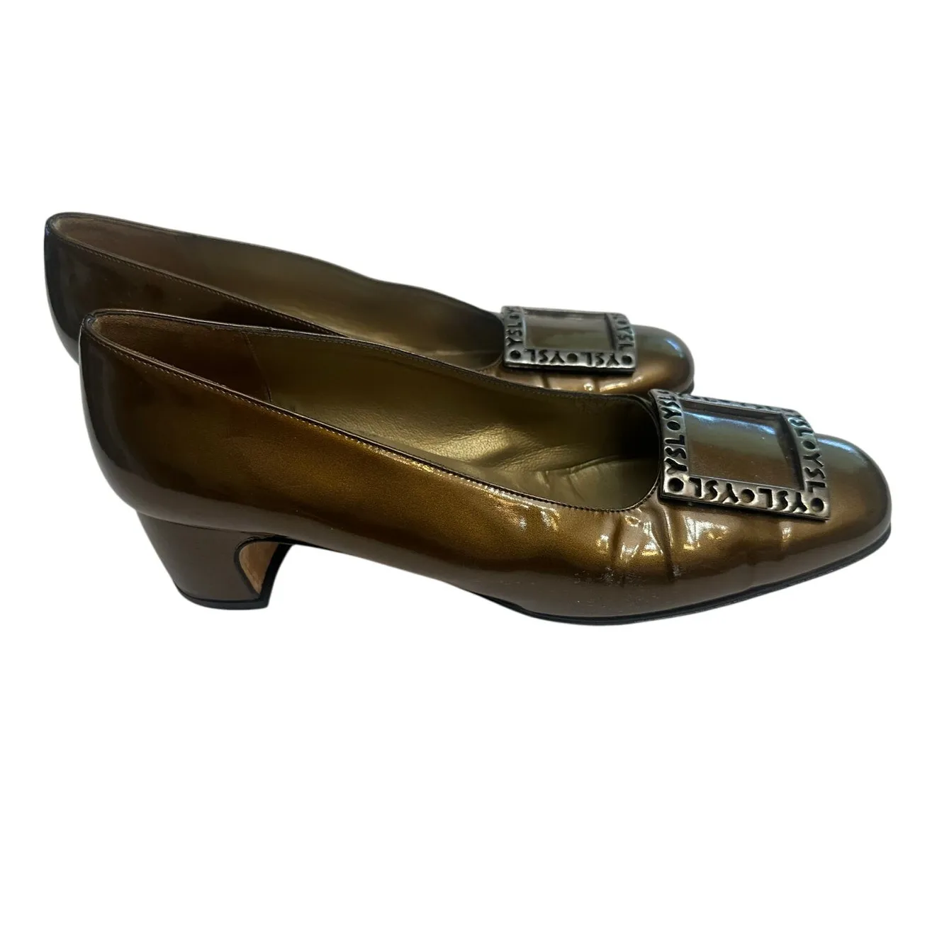 YSL Block Heel Vintage Olive Green Patent Leather Yves Saint Laurent Size 8.5 - Image 9