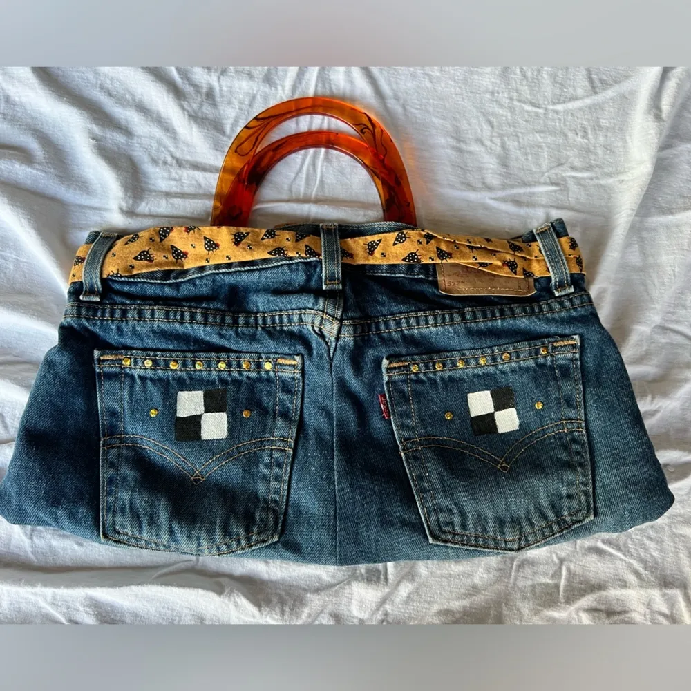 Handmade Levi Denim Tote Bag with Design and Handle - Image 5