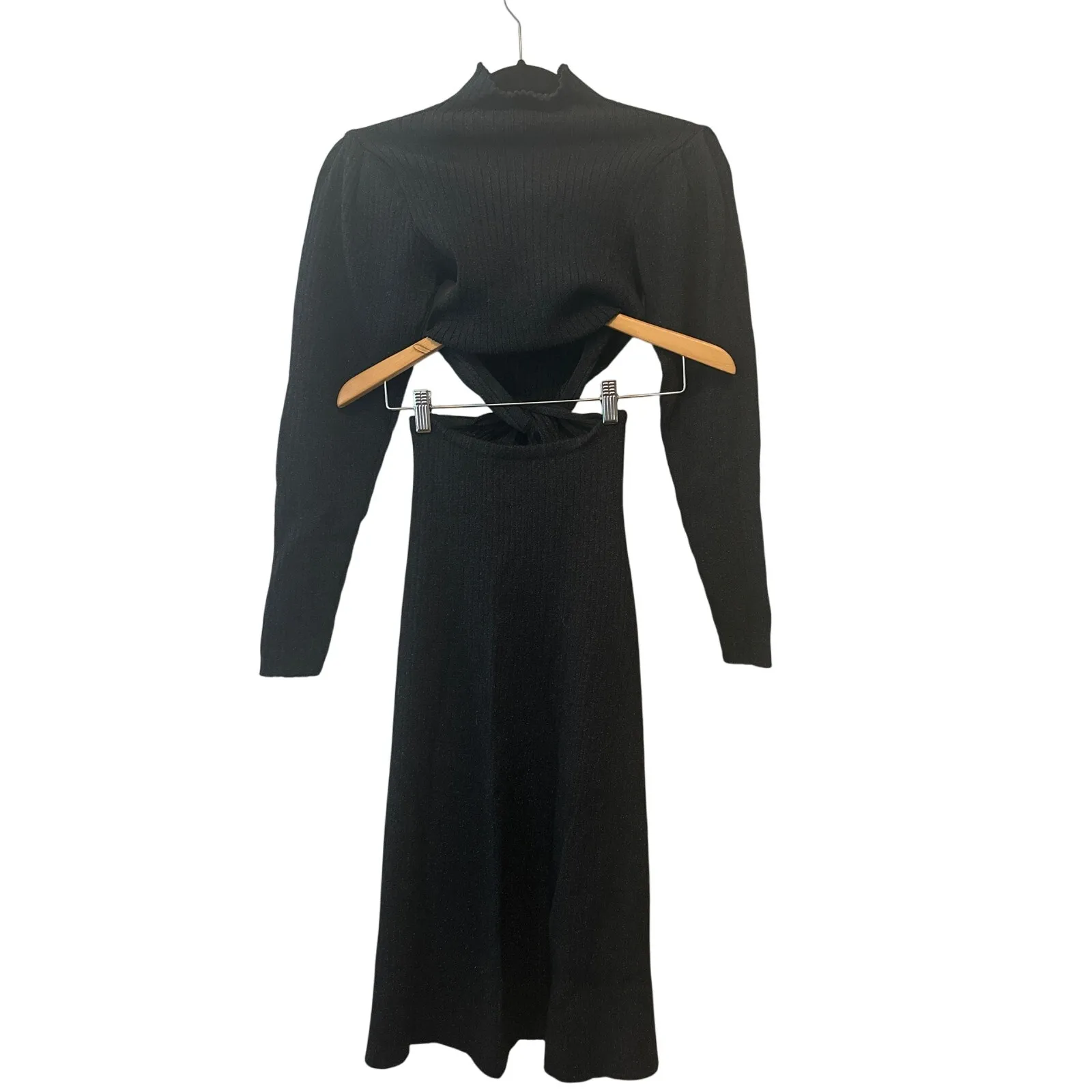 Amur Rosemary Black Metallic Knit Twist Midi Dress Size Small - Image 5