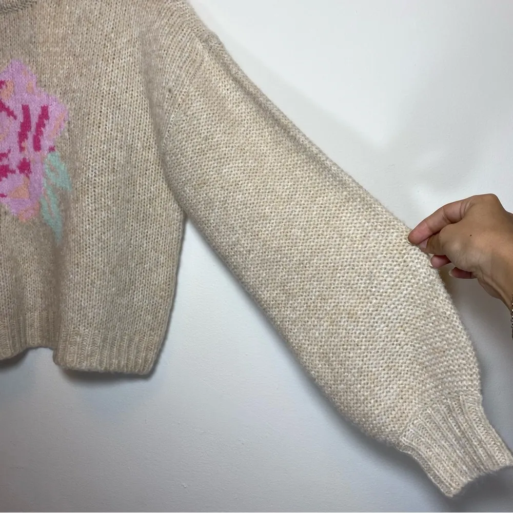 LoveShackFancy | NEW Roosevelt Rose Intarsia Crewneck Wool Sweater Wheatfield Md - Image 10