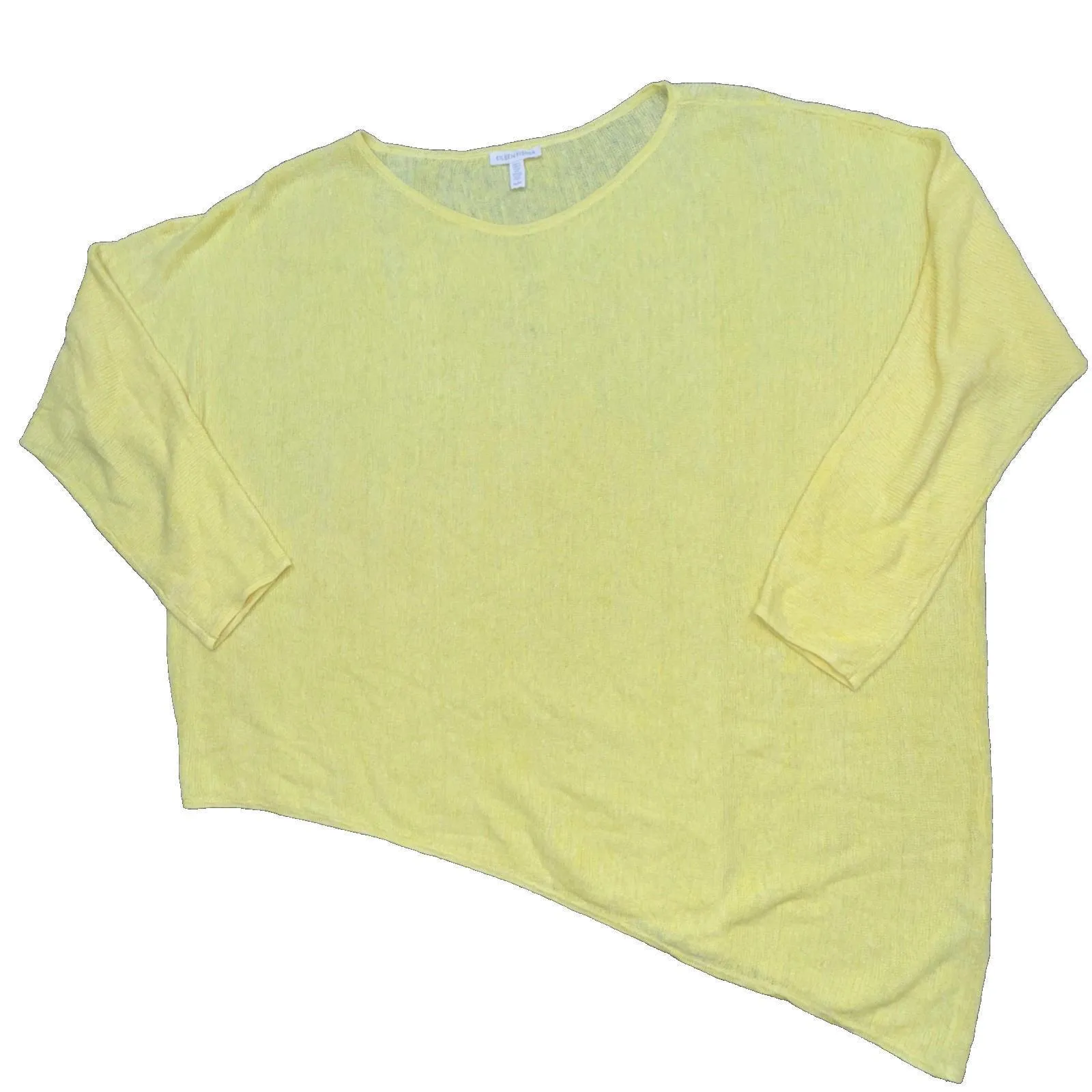 Eileen Fisher Organic Linen Yellow Boxy Top Luxury Boatneck Tunic Casual Medium - Image 3