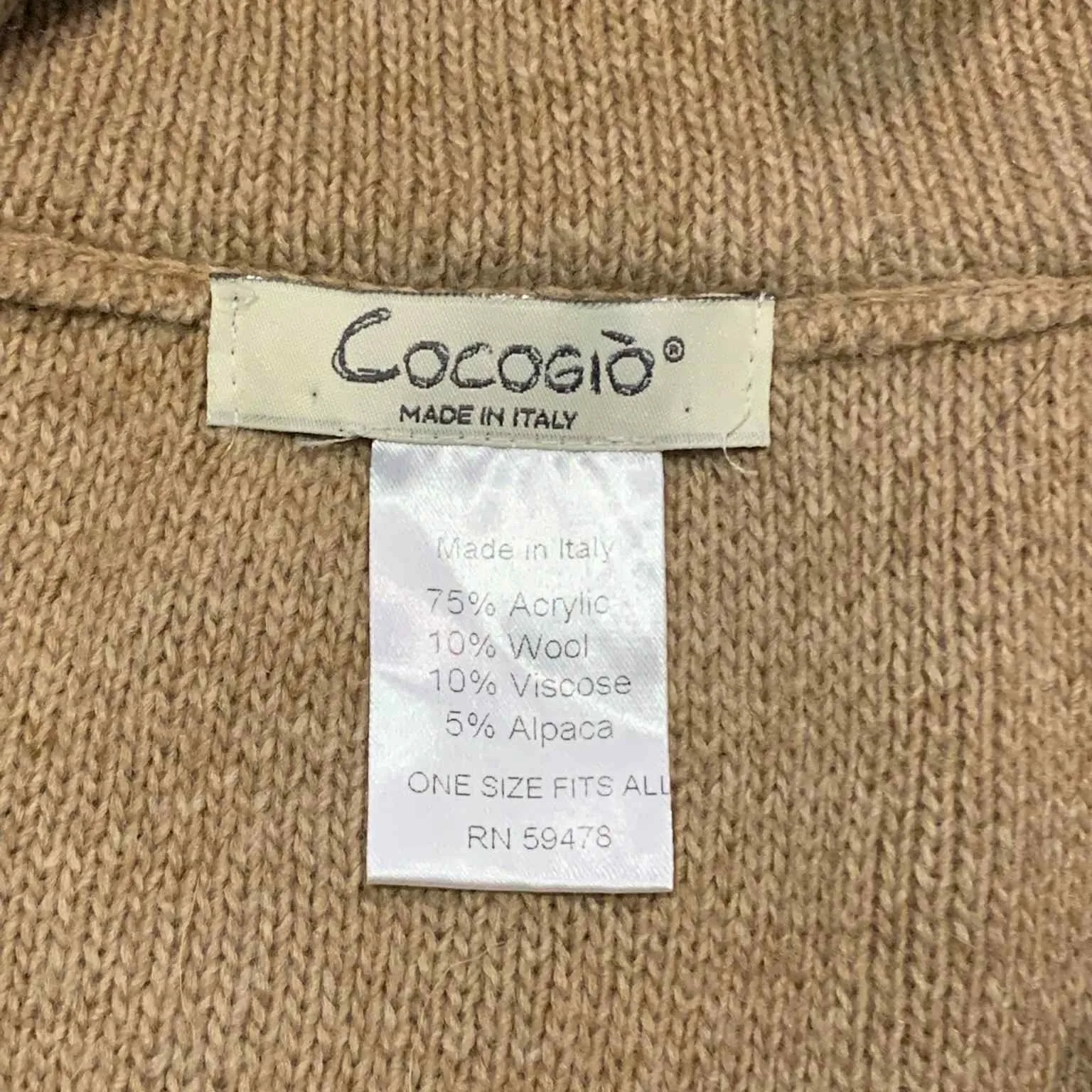 COCOGIO Italian Alpaca Wool Batwing Poncho Shawl Cardigan OS Cottagecore Tan Size undefined - Image 5
