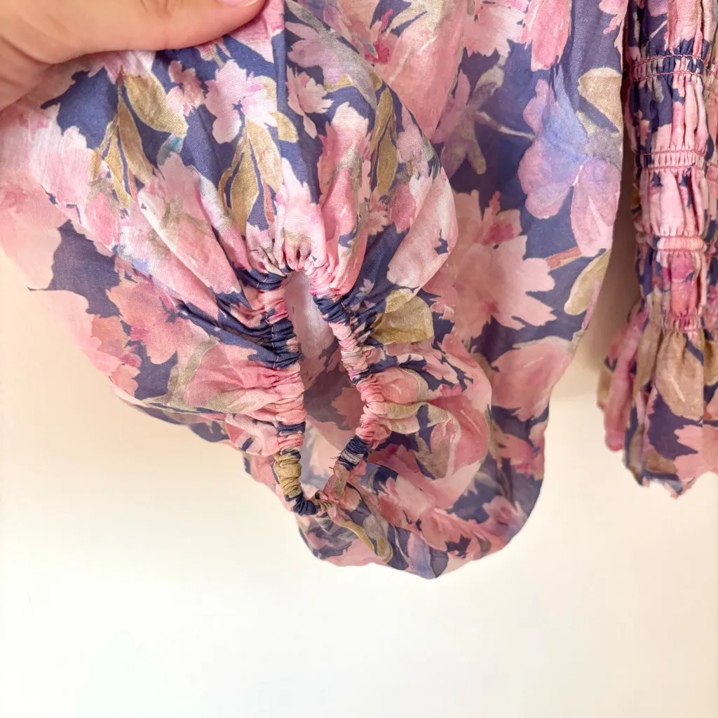 ASTR The Label Nicolette Square Neck Smocked Long Puff Sleeve Floral Pink Purple - Image 9