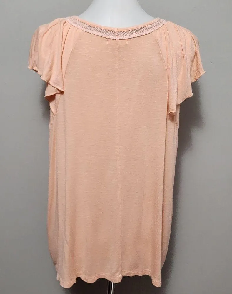 Maurices Peach Ruffled Lace Panel Vneck Tank Size 1X - Image 5