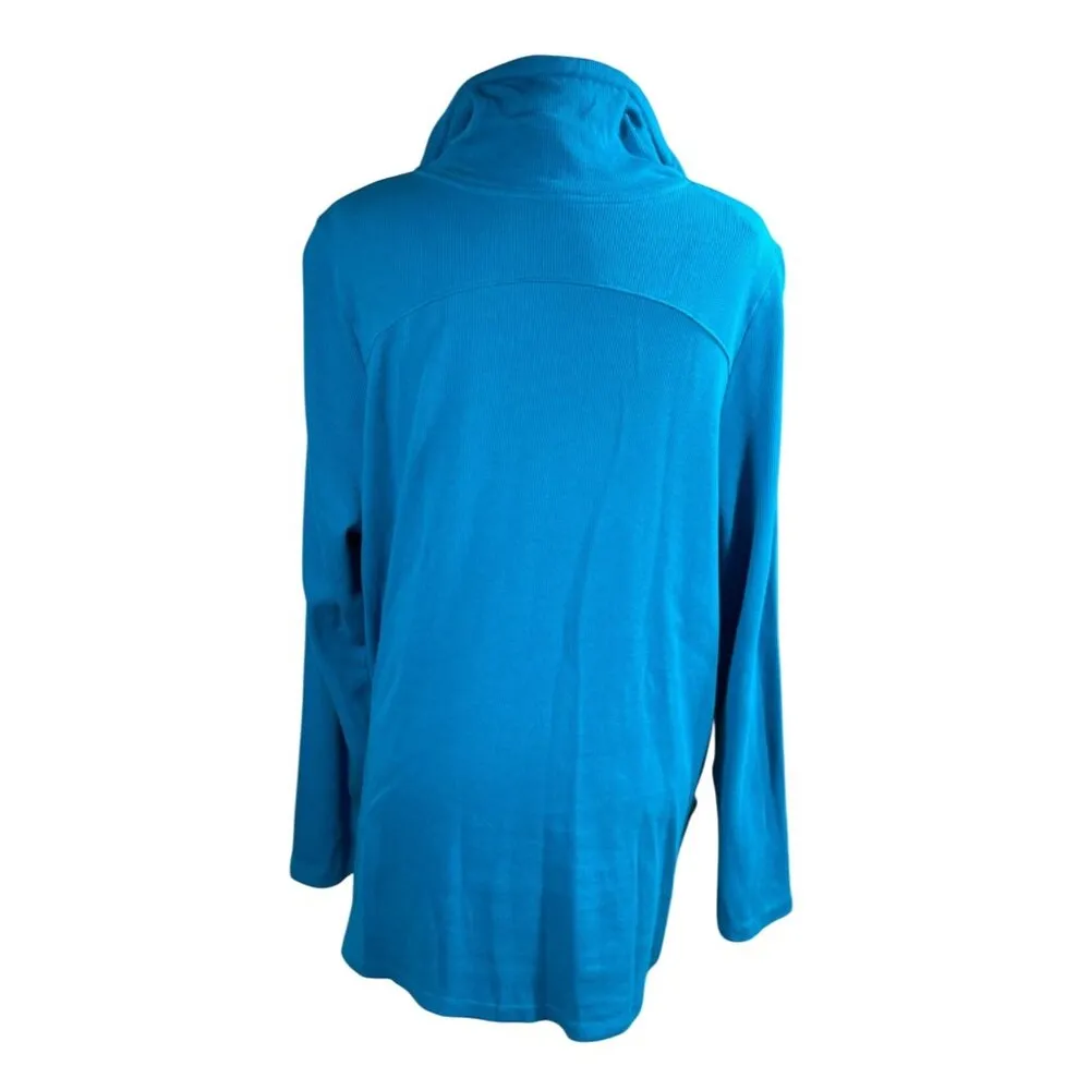 Avenue Women's Full Zip Jacket Waffle Knit Teal Blue Size 22/24 Cotton Stretch - Image 3